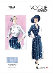1863 VOGUE REISSUE 1949 2 BREASTED COLLAR BLOUSE, FLARE SKIRT, BELT PATTERN 6-24 2 SIZES CHOICE NEW